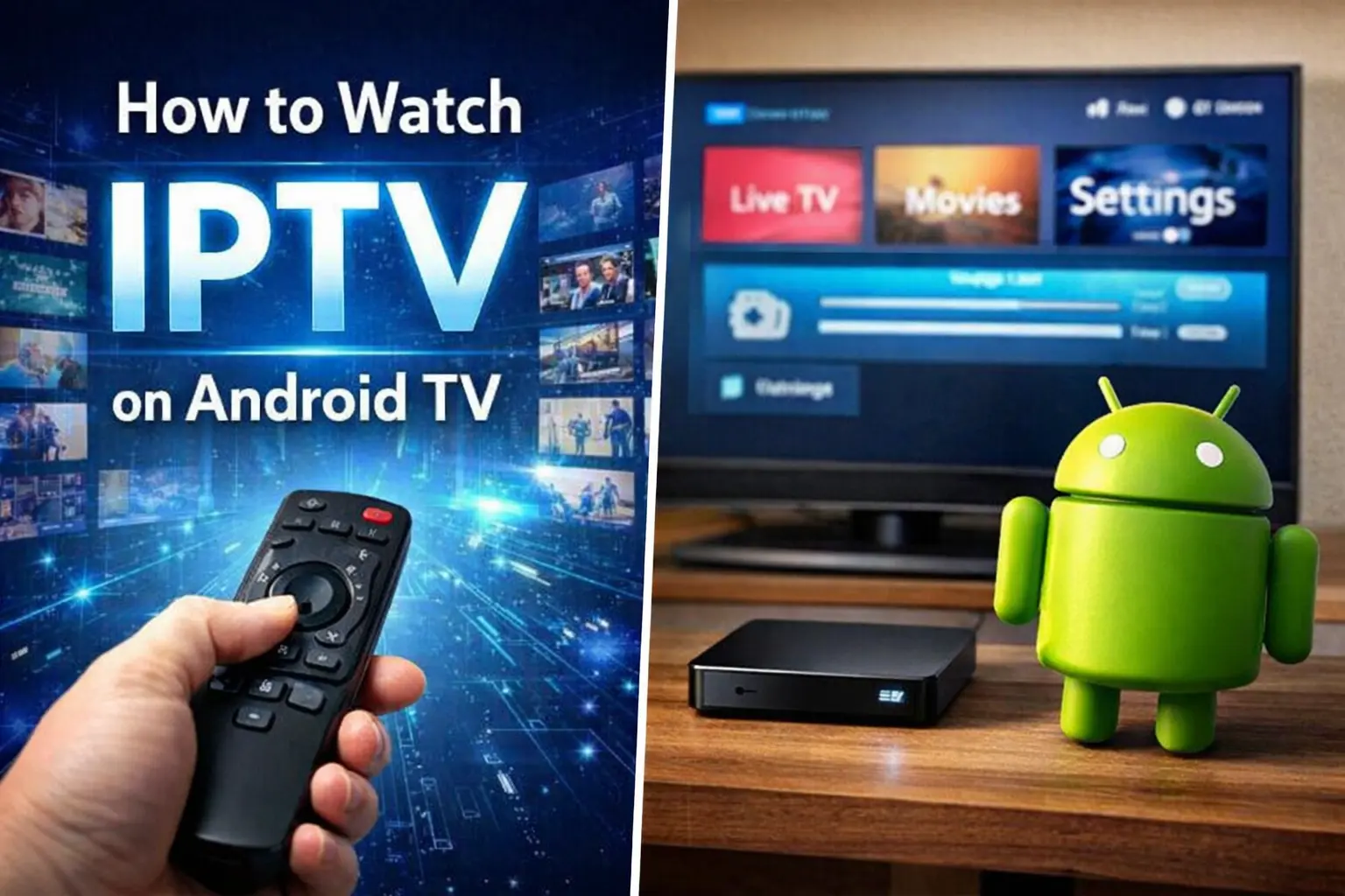 How to Watch IPTV on Android TV setup with remote control and smart TV interface