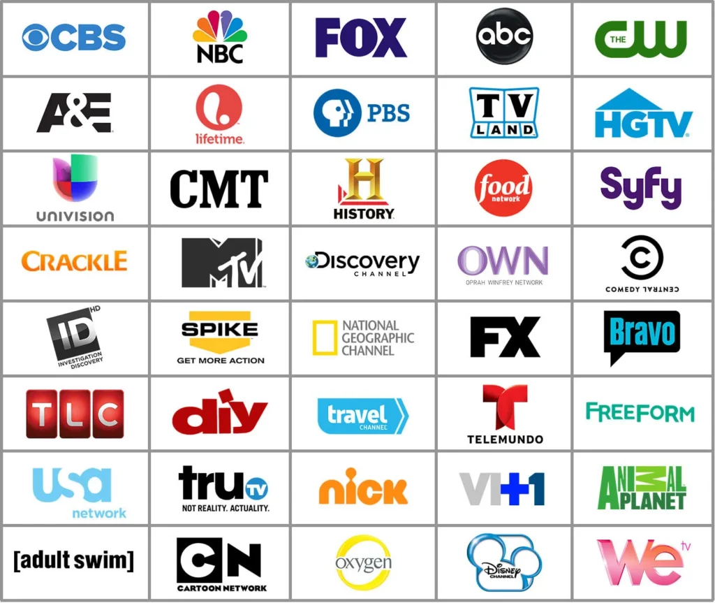 Best IPTV for USA channels showing grid of popular TV networks including news, entertainment, kids, and lifestyle channels