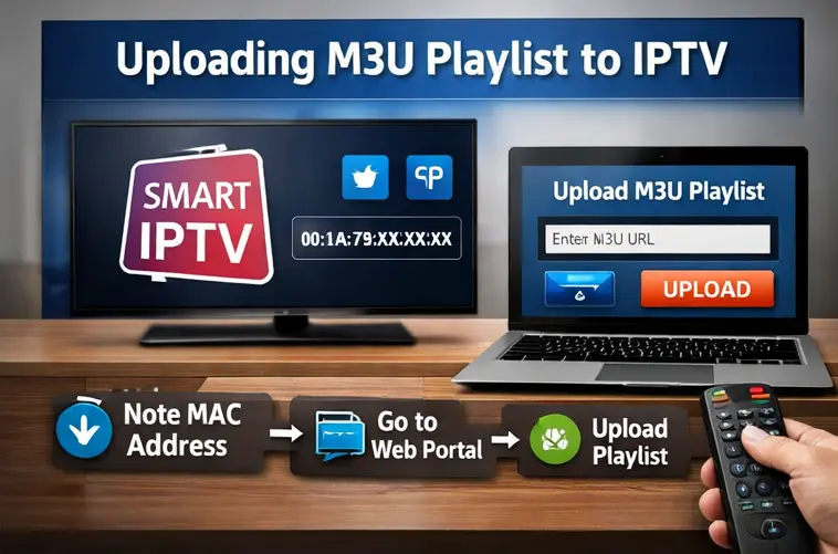 uploading M3U playlist to IPTV on Samsung Smart TV using Smart IPTV app and MAC address setup process
